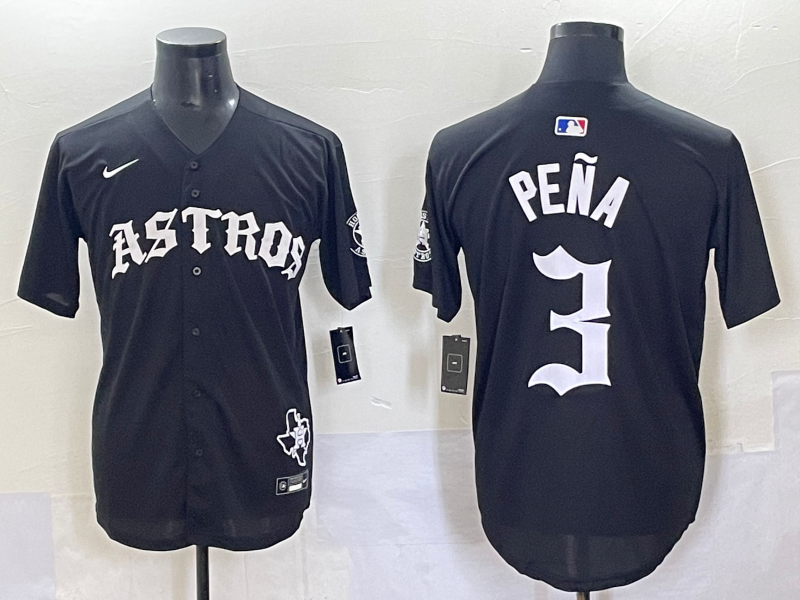 Men Houston Astros #3 Pena Black Five generations Joint Name Nike MLB 2025 Jersey style 9